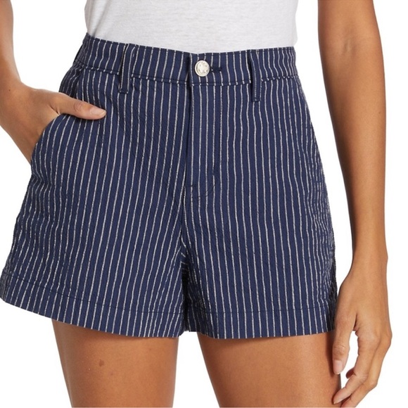 L'AGENCE Pants - L’Agence Jameson‎ Striped High Rise Shorts 32 Navy Natural Stripe Linen Blend